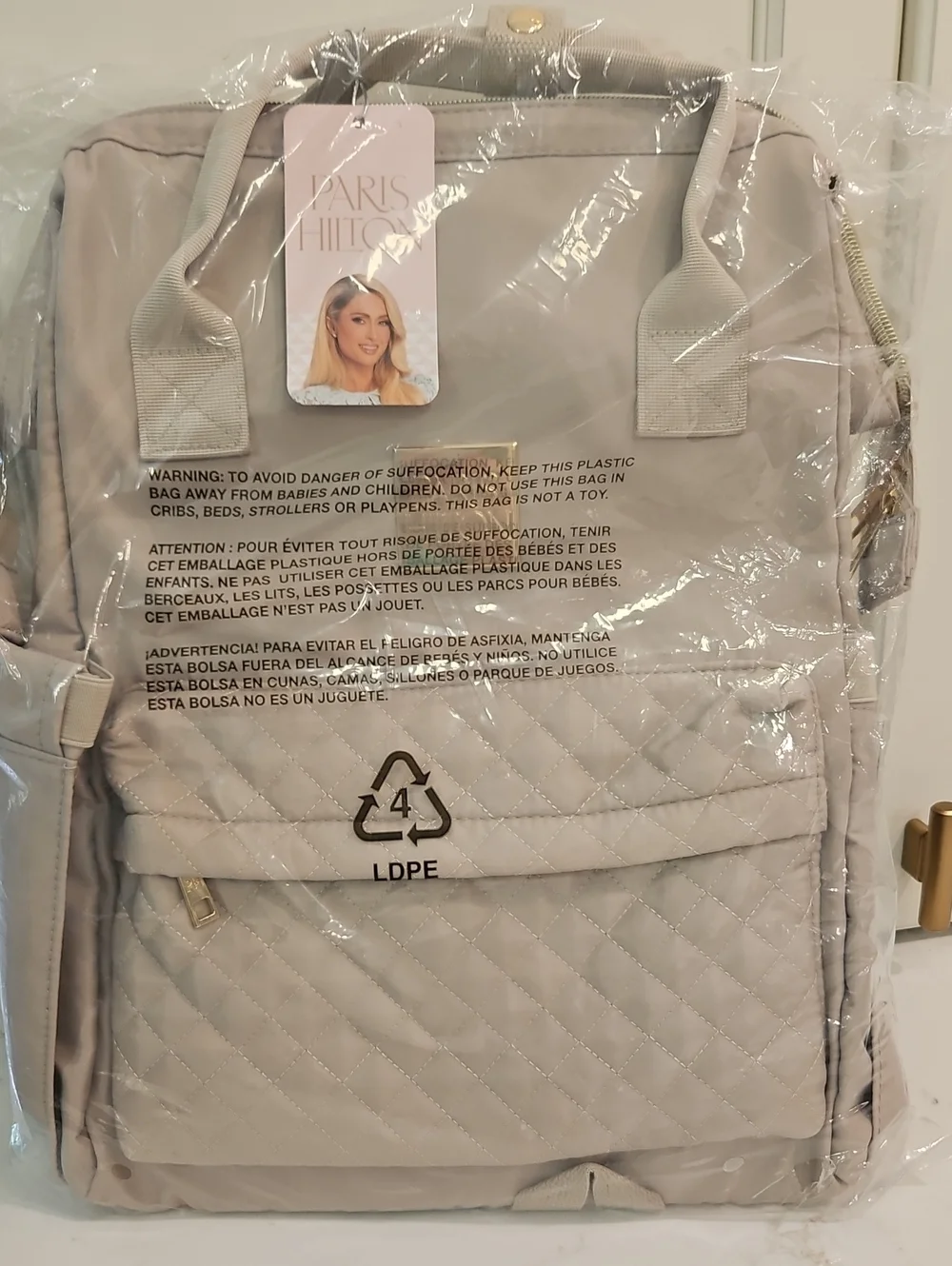 Paris Hilton Travel Laptop Bag NIB Tan Nylon Fits 14